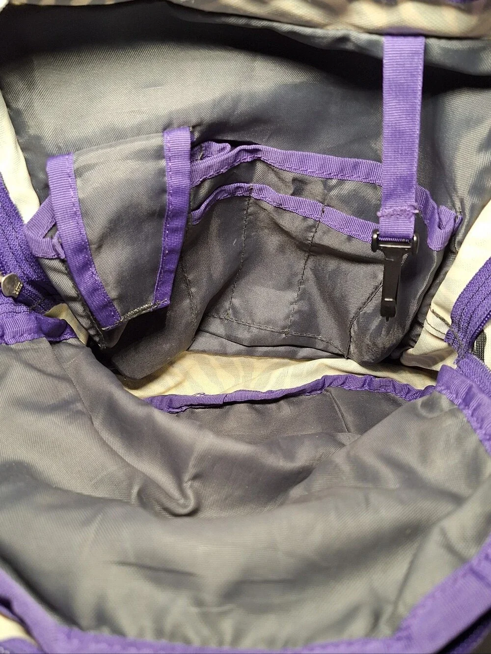 Jansport Backpack, Zebra Stripes, Dark Brown/Black & White w/Purple Accents